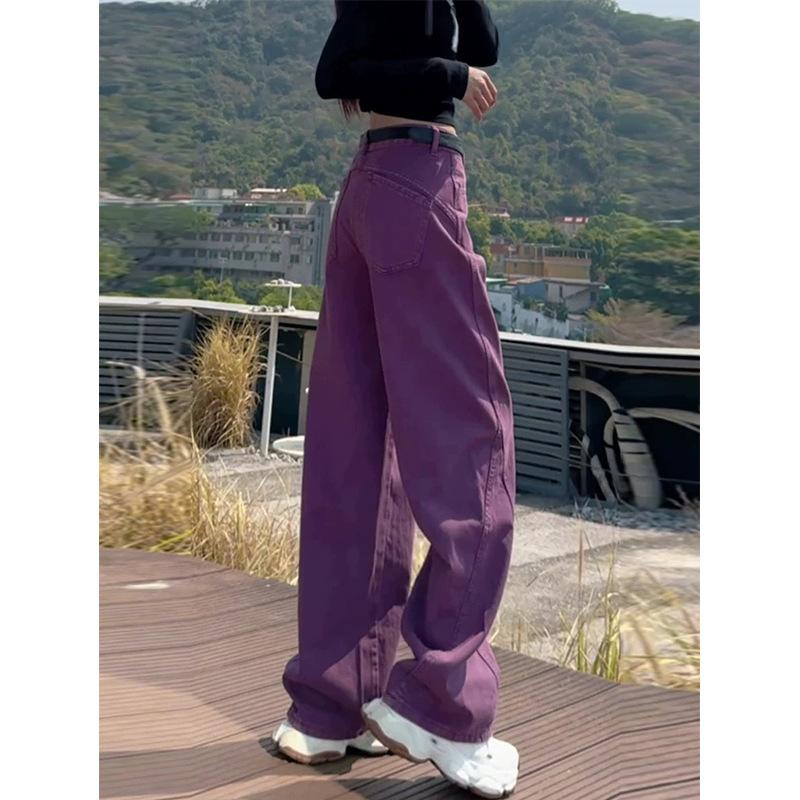 

Trendy Women s Purple Wide-leg Pants Plus Size High-rise Leg-lengthening Denim Pants, Casual Jeans for Daily Wear & Urban Styling S