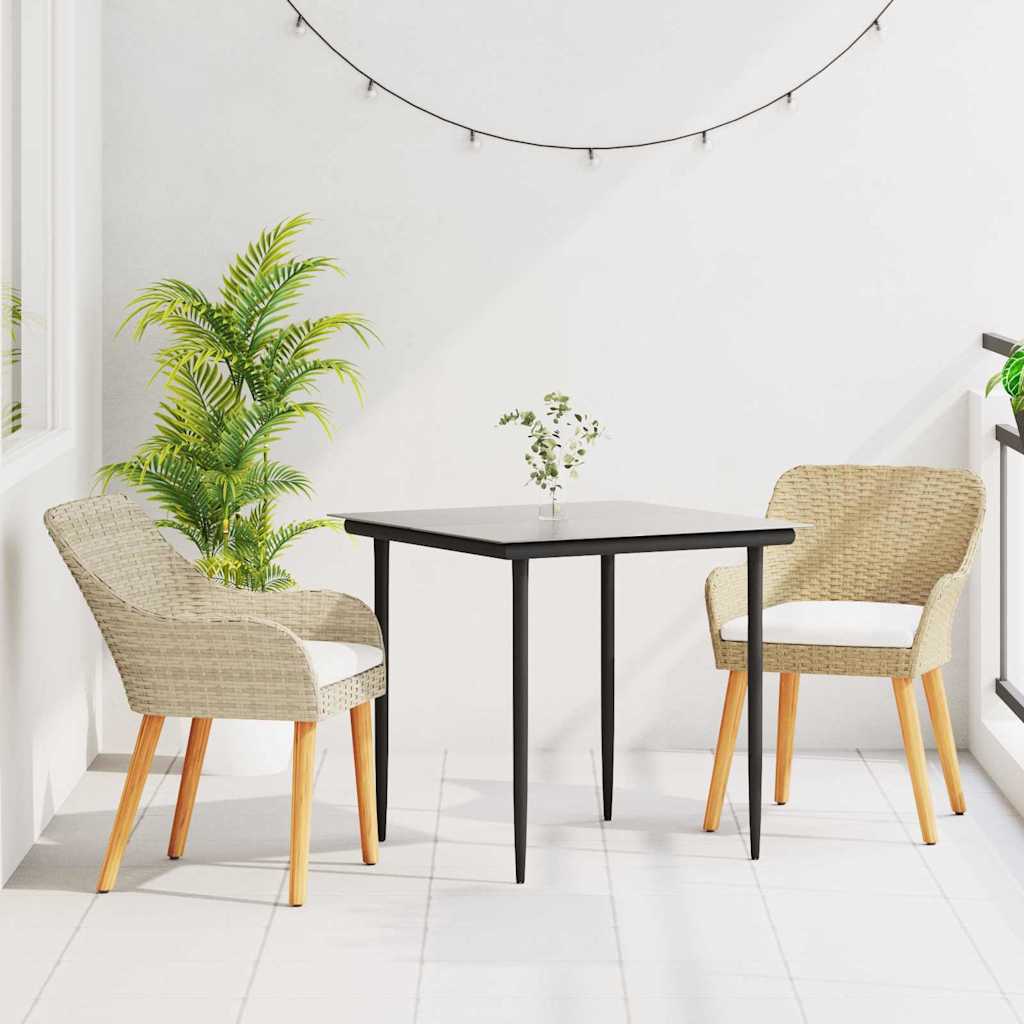 Garden Dining Set with Cushions 3 Pcs Beige Poly Rattan