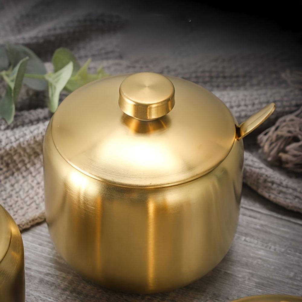3PCS round handle stainless steel seasoning jar, gold color, kitchen spice jar, seasoning container