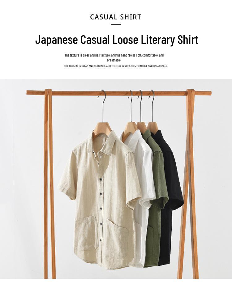 Men's Summer Japanese Style Ramie Short Sleeve Shirt - Casual, Loose, Fashionable, Versatile Top