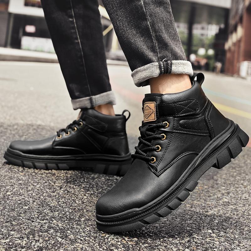 Fashion Handmade Man High Top Shoes Fashion Casual Leather Mens Ankle Boots Short Outdoor Sneakers Classic Non-Slip Men Motorcycle Boots