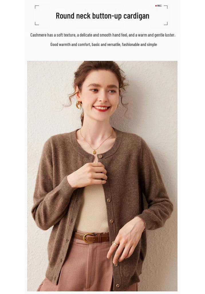 2025 Early Autumn Women's Cashmere Round Neck Cardigan - Loose, Versatile, and Lightweight Knitwear.