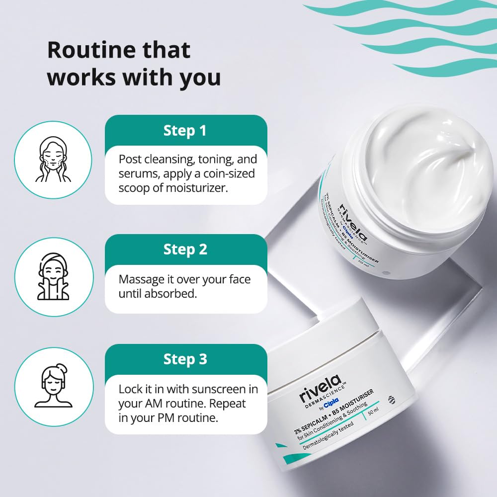 Rivela Dermascience By Cipla B5 Moisturizer Cream With 3% Sepicalm Hydrating & Plumping 50 Ml