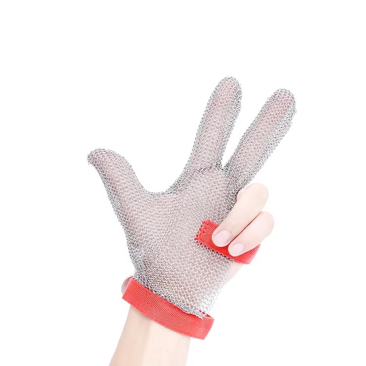 3-Finger Stainless Steel Anti-Cut Resistant EN388 5 ANSI 9 Certified Chainmail Glove for Butcher Use (silver,Xs) серебряный