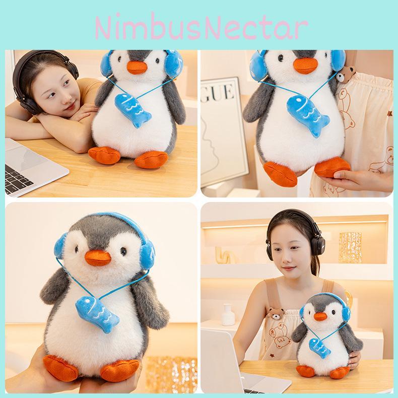 Earphones Penguin Fish Plush Toy Animal Cartoon Doll Can Be Shaped Concave