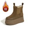 Fashion 9CM Suede Cow Genuine Leather Platform Wedge Winter Plush Women Boots Hidden Heels Warm Ankle Booties 2025 Spring Autumn Shoes