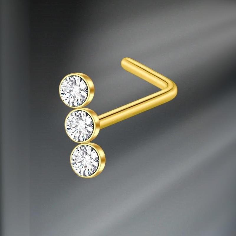 G23 Titanium L Shaped Nose Studs Hypoallergenic Gold Silver Plated Ultra-light Piercing Jewelry for All Day Comfort Wear
