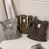 Leopard Print Tote Bag Women Large Capacity Canvas Shoulder Bag Reusable Shopping Purse