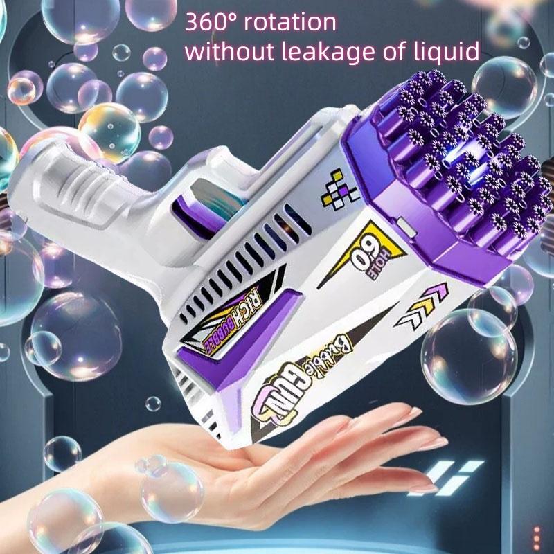 Large capacity rechargeable automatic bubble gun with colored lights, plastic material, suitable for indoor and outdoor birthday