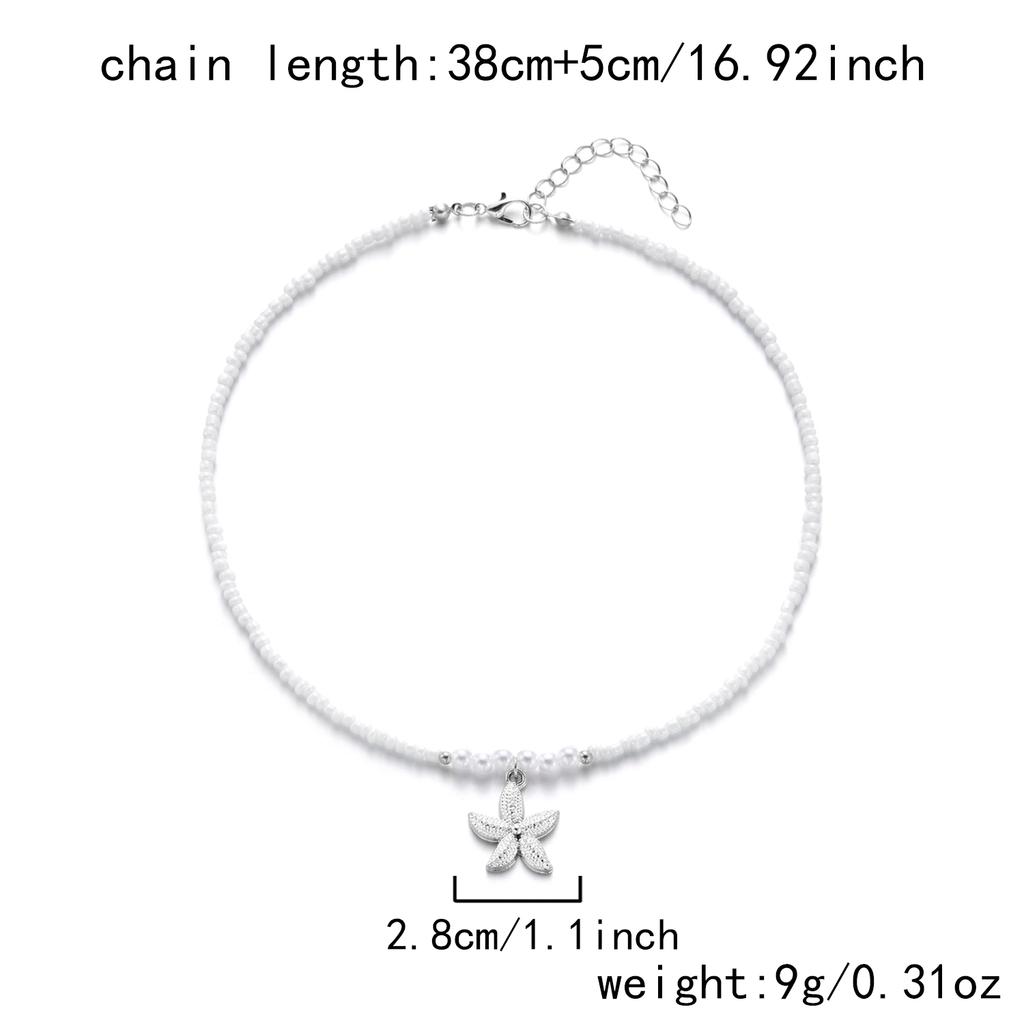 Boho Summer Beach White Beaded Necklace for Women Minimalist Silver Color Starfish Pendant Choker Perfect Vacation Jewelry Gift