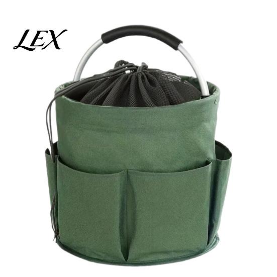 Outdoor Cleaning Tool Bag Foldable Storage with Handle & Drawstring, Waterproof Oxford Cloth Pouch Multi-Pockets, Large Tools Organizer Basket