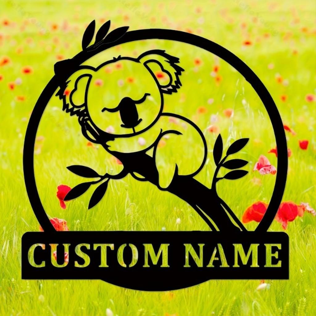 Customizable Metal Wall Art Koala Surname Sign for Home Garden Decor