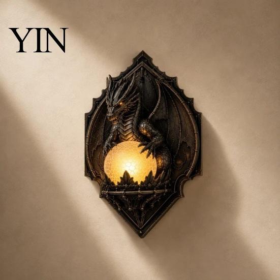 Decorative Resin Sconces for Indoor Wall Vintage Crow On Branch Lamp, Gothic Dragon Sconce Durable Art Garden Windowsill Living Room Bedroom, Fantasy