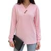 Solid Color V Neck Button Decor Loose Long Sleeve Casual T Shirt Top
