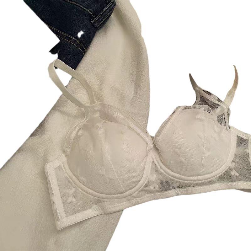 

White Sheer Mesh Bra with Embroidery and Adjustable Straps S белый