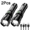 Strong Light LED Flashlights Telescopic Zoom Tactical Torch Type-c Rechargeable Portable Spotlight Long-Range Camping Flashlight