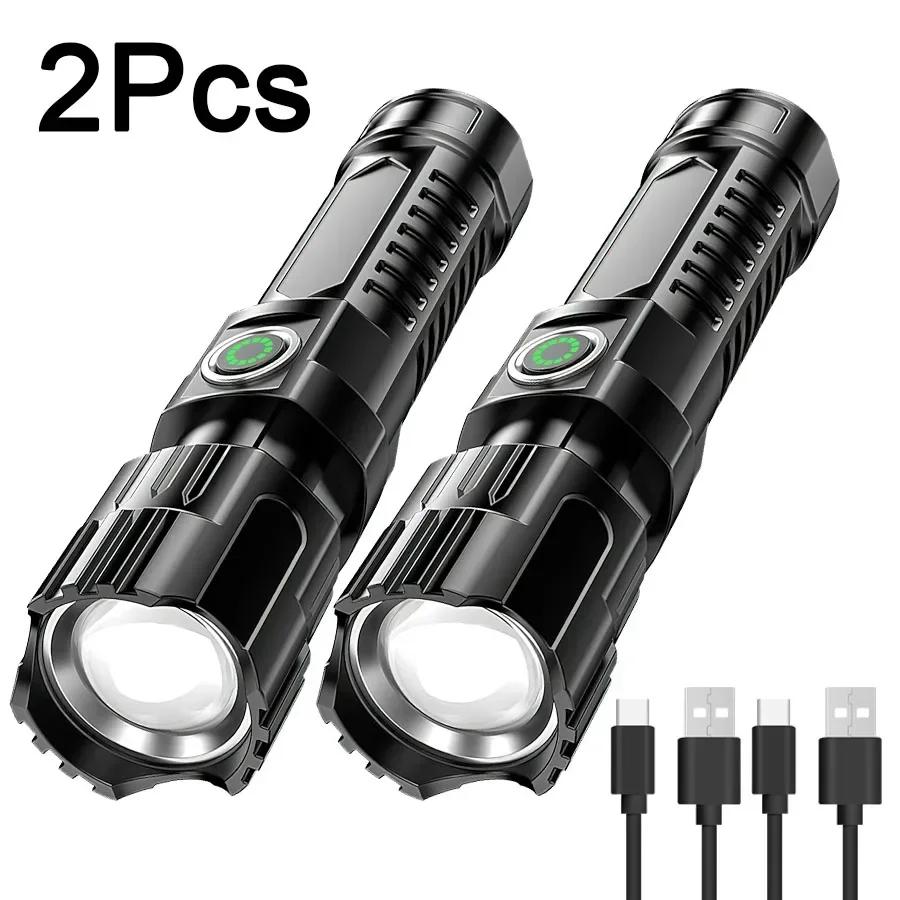 Strong Light LED Flashlights Telescopic Zoom Tactical Torch Type-c Rechargeable Portable Spotlight Long-Range Camping Flashlight