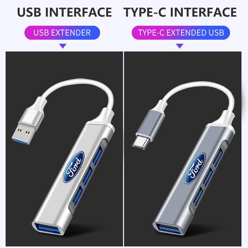 OTG 4 IN 1 Type C To USB A 3.0 HUB High Speed Multi Ports Splitter Adapter For Ford FOCUS Mondeo Fiesta Kuga Ecosport Fusion