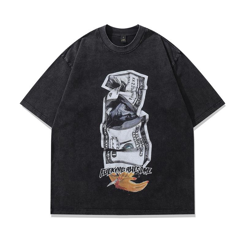 Trendy Brand Men'S Vintage Crew Neck T-Shirt Men'S American Retro Direct Injection Printing Washed Loose Short-Sleeved T-Shirt