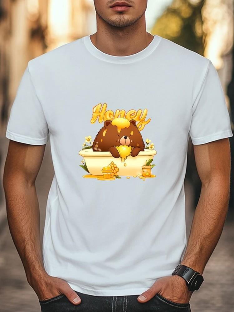 Cute Bear in Honey Bath T-Shirt Funny Cartoon Animal Tee Unisex Tee Shirt Unisex T-Shirt XL