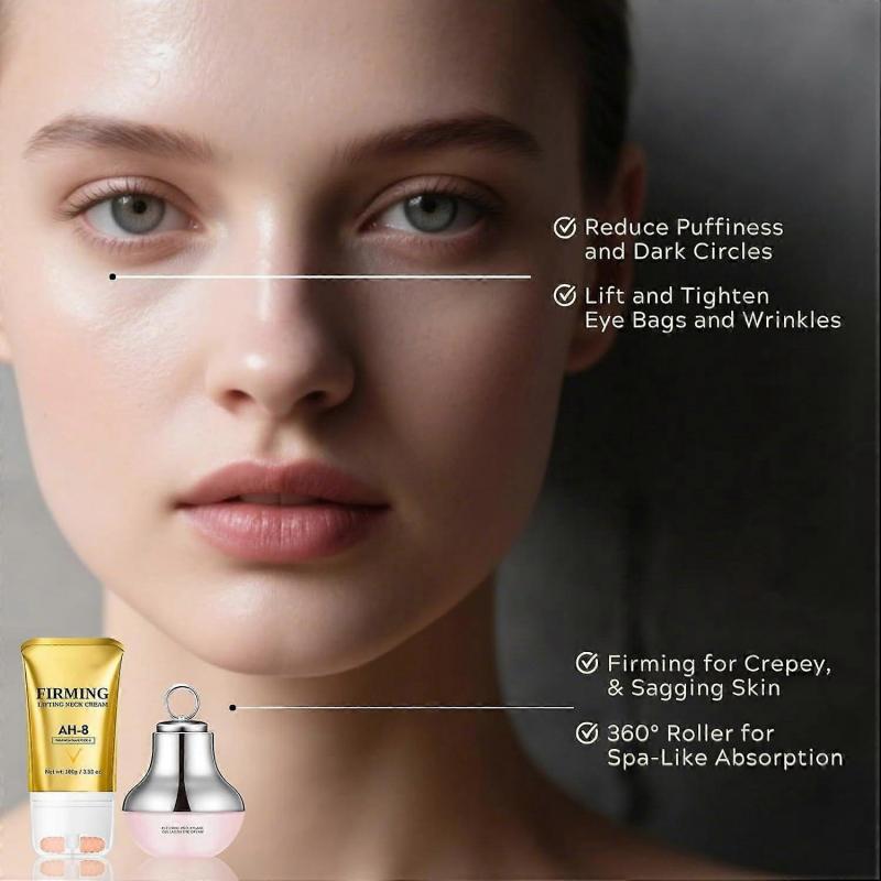 Crème raffermissante pour le cou AH-8 et Crème pour les yeux à massage électrique - Ensemble raffermissant et revitalisant pour le cou et les yeux pour une peau ferme et lisse, lignes fines, anti-rides,