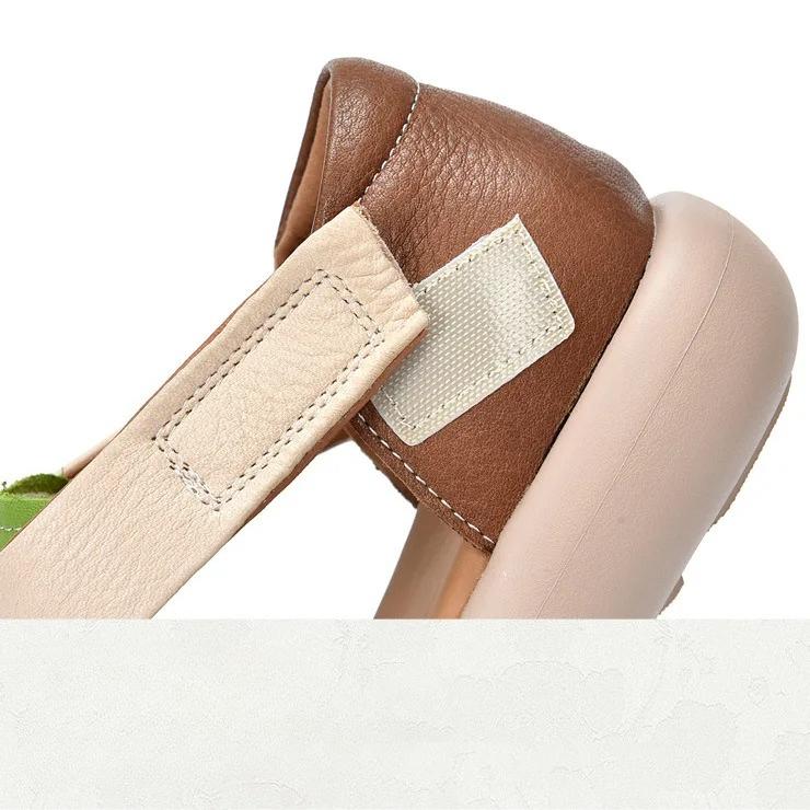 Johnature Genuine Leather Mixed Colors Hollow-out Sandals Casual Round Toe Thick Soled Women's Shoes