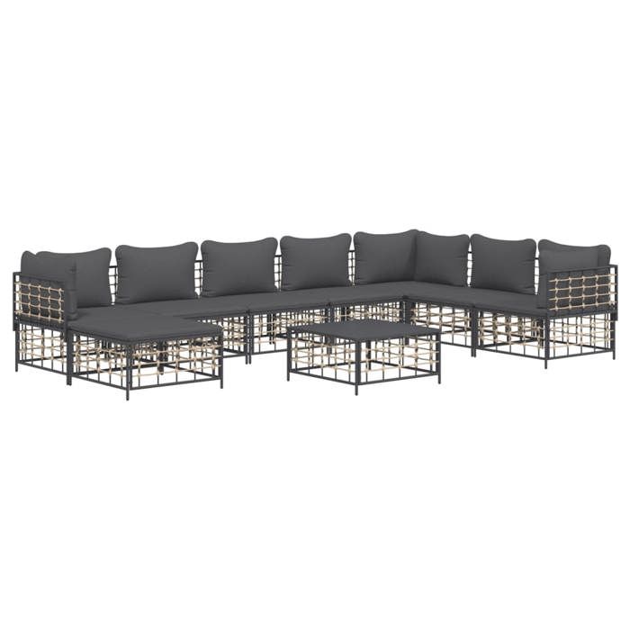 VidaXL Salon de jardin 9 pcs avec coussins anthracite résine tressée, ensemble de salon, ensemble de salon d'extérieur, 3186793