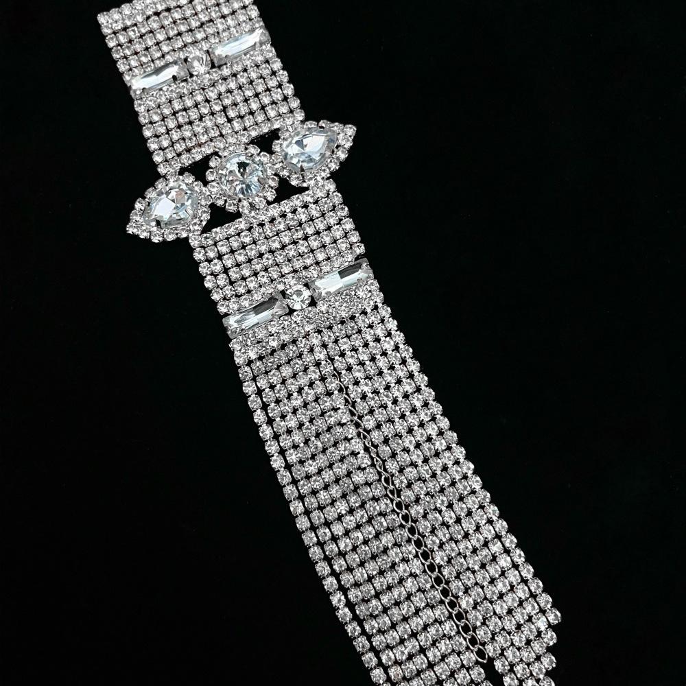 Luxury Multi-Row Rhinestone Water Droplets Shiny Long Tassel Stage Catwalk Big Bracelet Bracelet Accessories Women