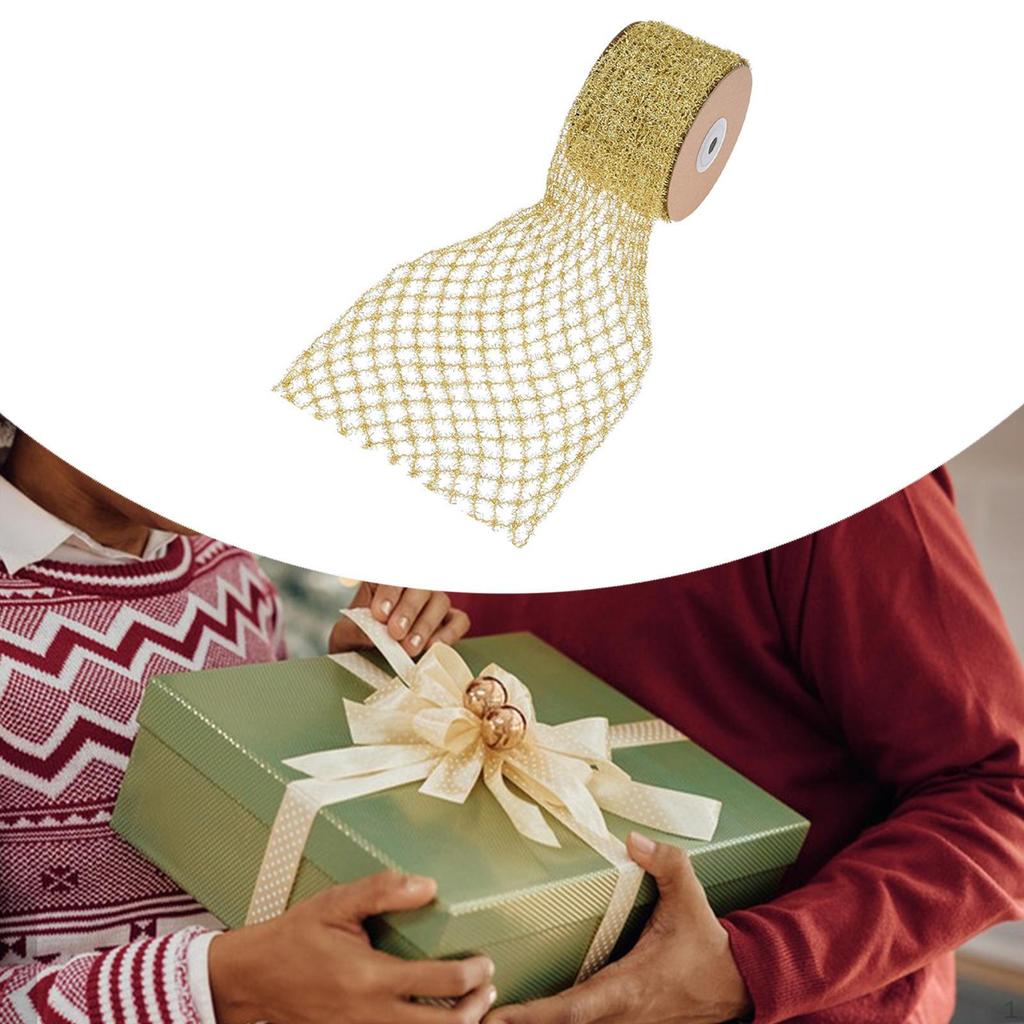 1 Roll Mesh Ribbon, Flexible Glitter Christmas Home Decor for Crafts, Flower Bouquet,