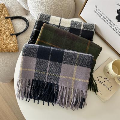 Imitation Cashmere Plaid Scarf Women'S Winter Dongdaemun Fashion Soft Waxy Warm Fringed Shawl