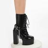 Gdgydh Halloween Punk Platform Boots for Women With Crisscross Straps Chains Rivets High-heeled Boots for Nightclubs And Stages