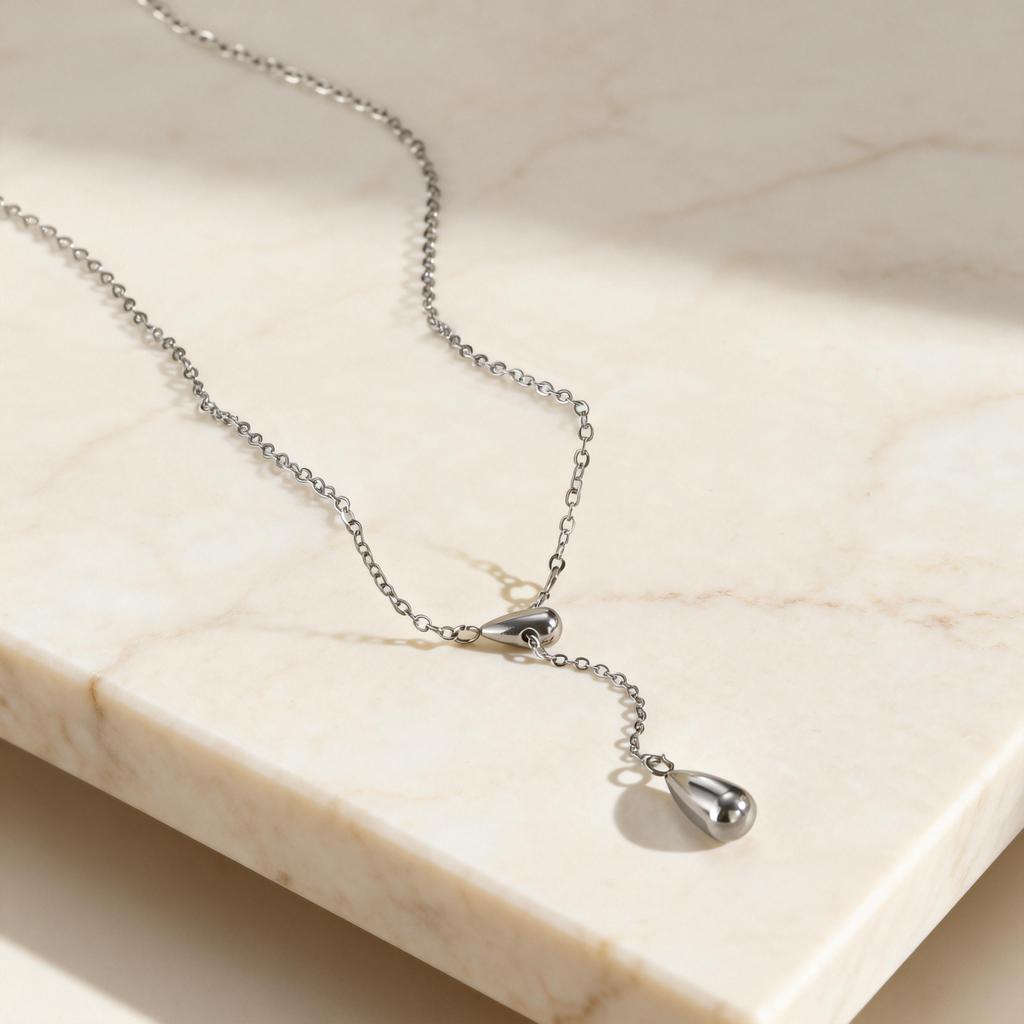 Simple Polished Waterdrop Y-Shaped Necklace for Women Stainless Steel Link Chain Necklaces Minimalist Party Jewelry Gift