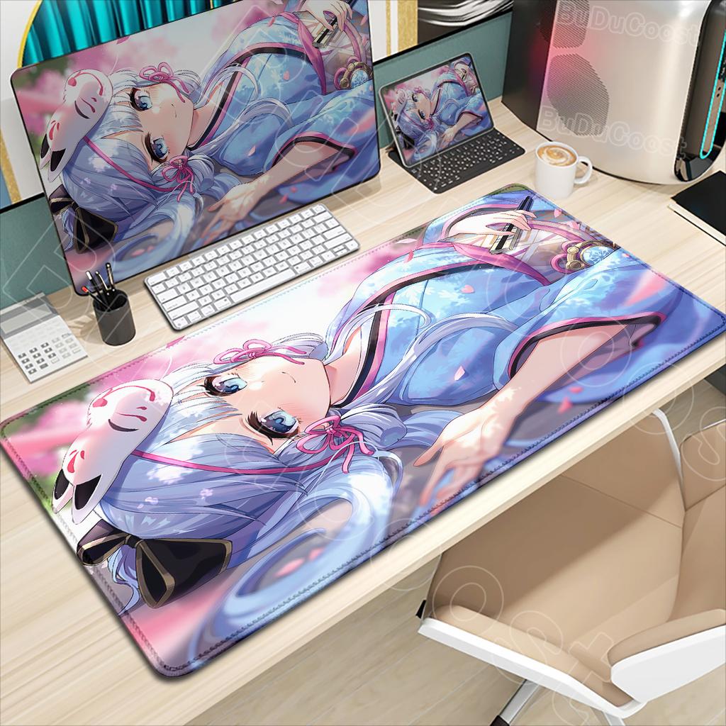 Kawaii Anime Girl Desk Mat Genshin Impact Game Mouse Pad Pretty Kamisato Ayaka Mousepad Laptop Gaming Non-slip Mousepad Mice Rug