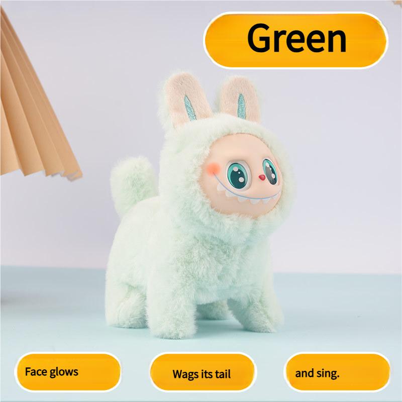 

Електрична м яка іграшка Лабубу з рухомим силіконовим обличчям, що світиться, та функцією співу, інтерактивна лялька-тварина, подарунок для дітей зелений