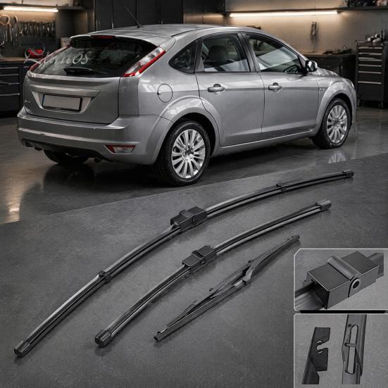 Weather-Proof Wiper Blades 3Pcs/Set Car Kit for Ford Focus 2005-2011, 26/17/14-inch Front Replacement Wipers Rear Kit, Auto Windshield Beam