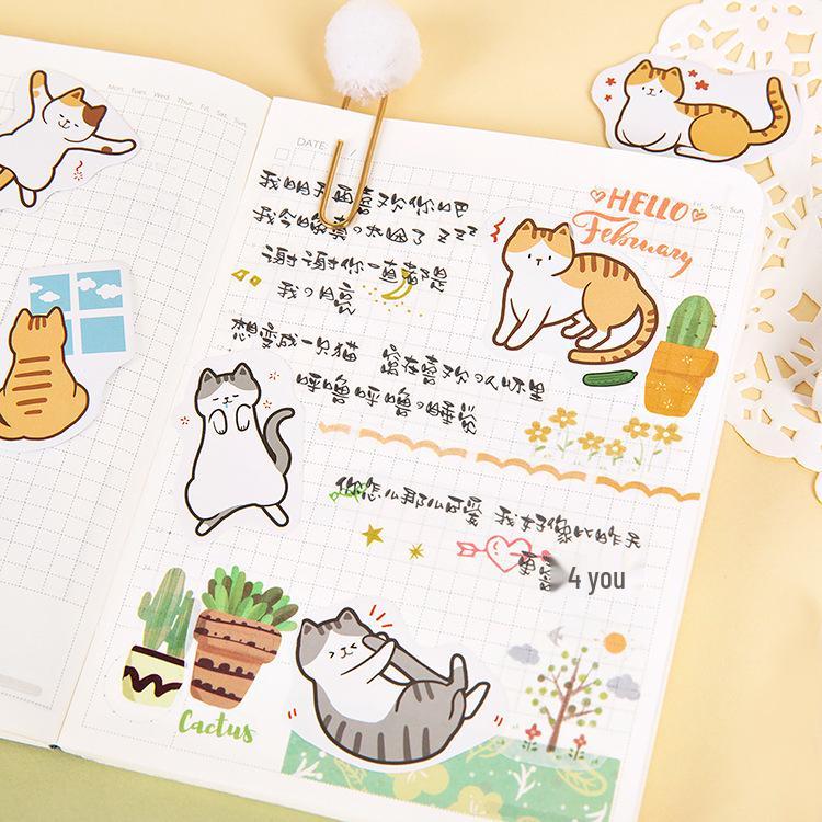 Exquisite Hand-Painted Kitten Sticker Set: Sugar Poem Enemies' Daily Life Series - 45 Cute Adhesive Illustrations
