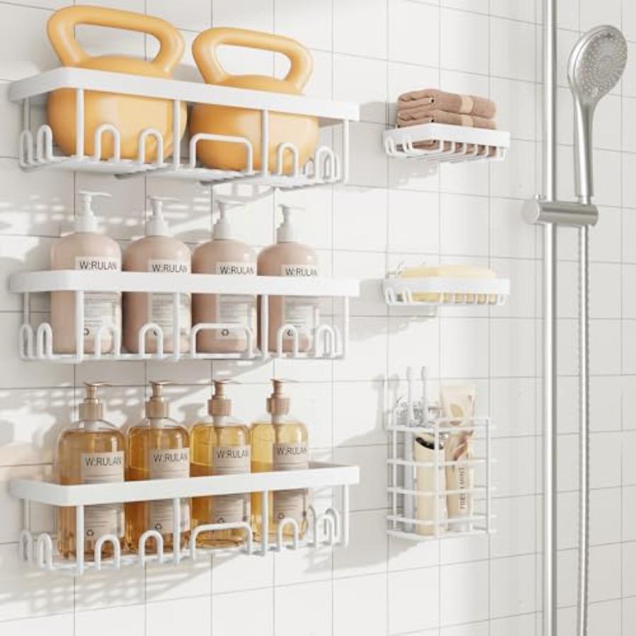 

6-Pack RustproofWaterproof Shower Caddy Adhesive Shelves Rack with Soap Holder Large Bathroom Washroom Organizer No Drilling Wa United States