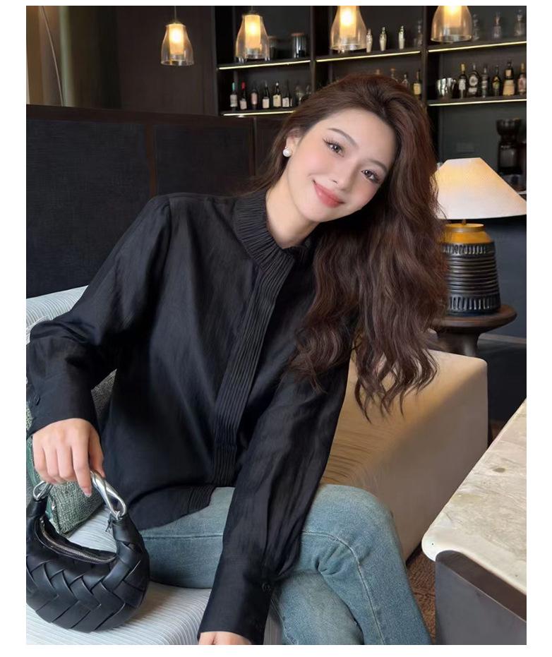 Rongtai Women's 2026 Spring Tencel Glossy Stand Collar Shirt
