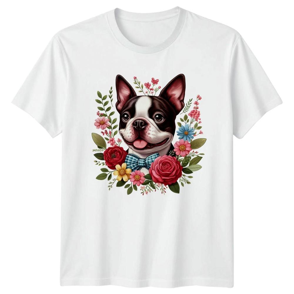 Floral Boston Terrier Dog In Unisexs TShirt Boston Terrier Dog Birthday S
