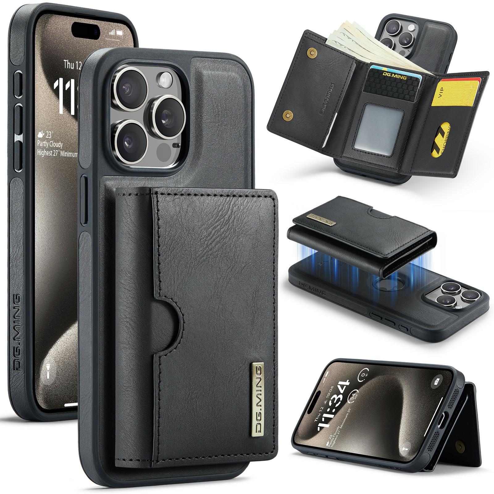 

DG.MING M6 Series For iPhone 14 Pro Case Magnetic Wallet PU+PC+TPU Phone Cover Black