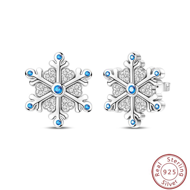 Damen Romantische 925 Silber Schneeflocke Stern Funkelnde Zirkonia Weihnachten Winter Ohrringe Passend für Hochzeitsfeier Exquisiter Schmuck