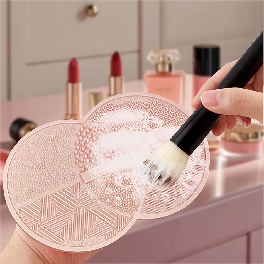 Portable Efficient Makeup Brush Cleaning Mat with Suction Cups, Low-Allergen Double-Sided Round Pad, Reusable Brush Cleaner Pad