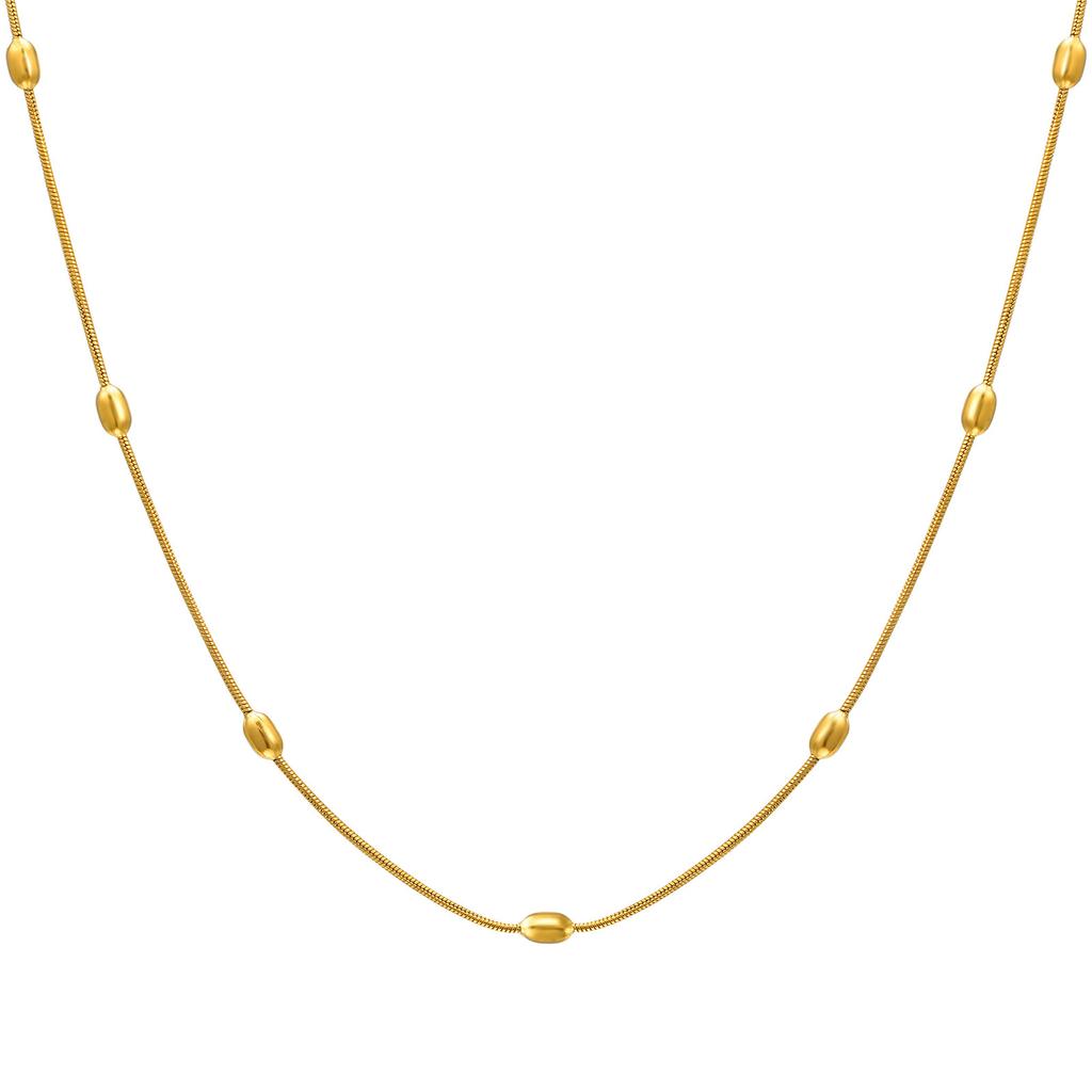 Fashion Accessories Stainless Steel Rice Bead Round Snake Chain Necklace 18K Gold Ladies Jewelry 1639