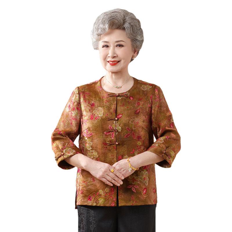 New Grandma Style: Chinese Spring/Summer Three-Quarter Sleeve Shirt for Middle-Aged & Elderly Women