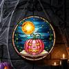 Transparent Light Shadow Effects Halloween Pumpkin Suncatcher, Stained Glass Style Round Window Hanging Ornament, Acrylic Creative Holiday Home