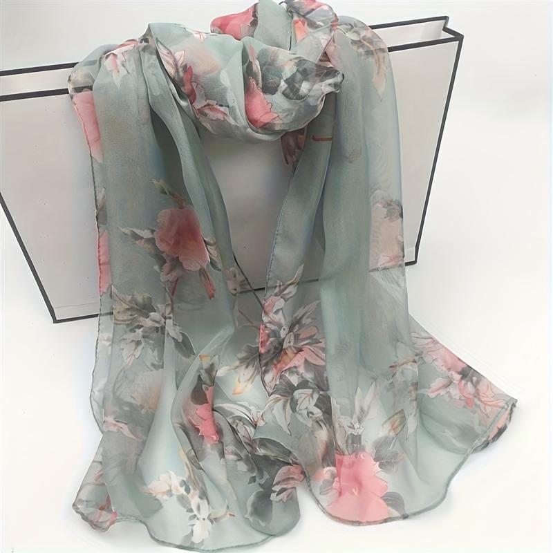 Whimsical Camellia Print Chiffon Scarf - Soft, Breathable & Versatile Shawl for Women - Perfect for All Seasons, Polyester Fiber, Elegant Accessory