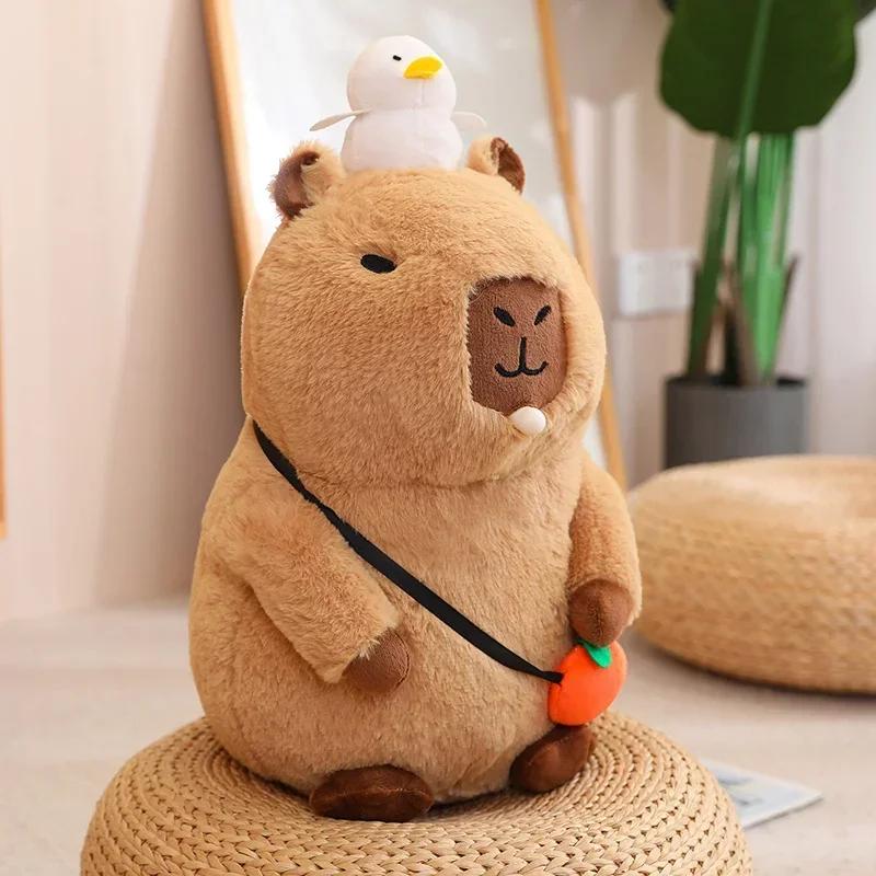 Funny Capybara Plush Toy Simulation Capybara with Fruits Fluffy Doll Stuffed Animals Bubble Pendant Creative Gift for Kids Boy