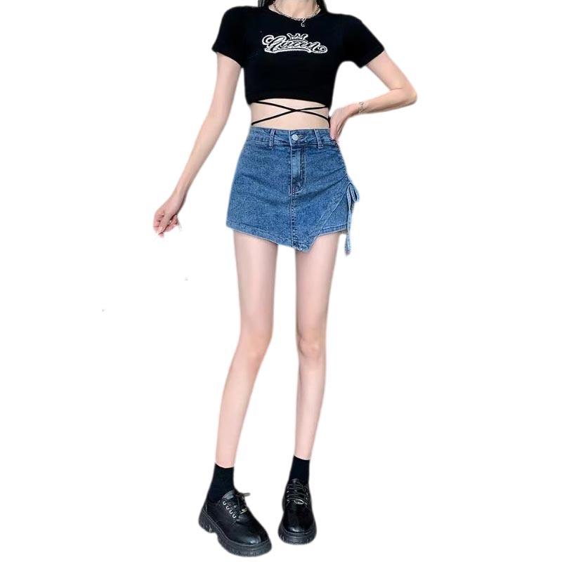 Джинсовая юбка с высокой талией на шнурке для женщин — фото 11