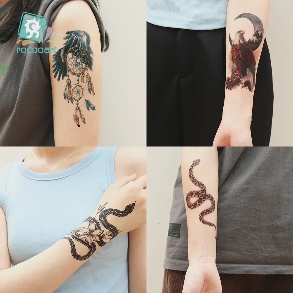 „Autocolante Tatuaj Temporar Șarpe cu Flori la Modă, Rezistente la Apă, pentru Bărbați și Femei - Design Cool, la Modă pentru Braț”