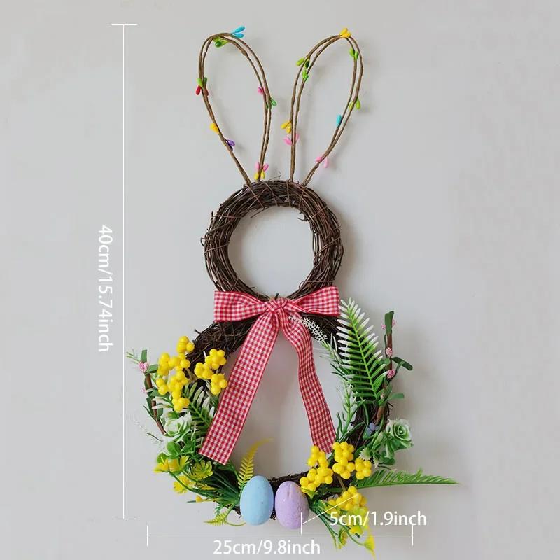 Handmade Easter Egg & Bunny Rabbit Wreath 2026 New Easter Decor Garland Creative Door Sign for Garden Gate Wall Decor
